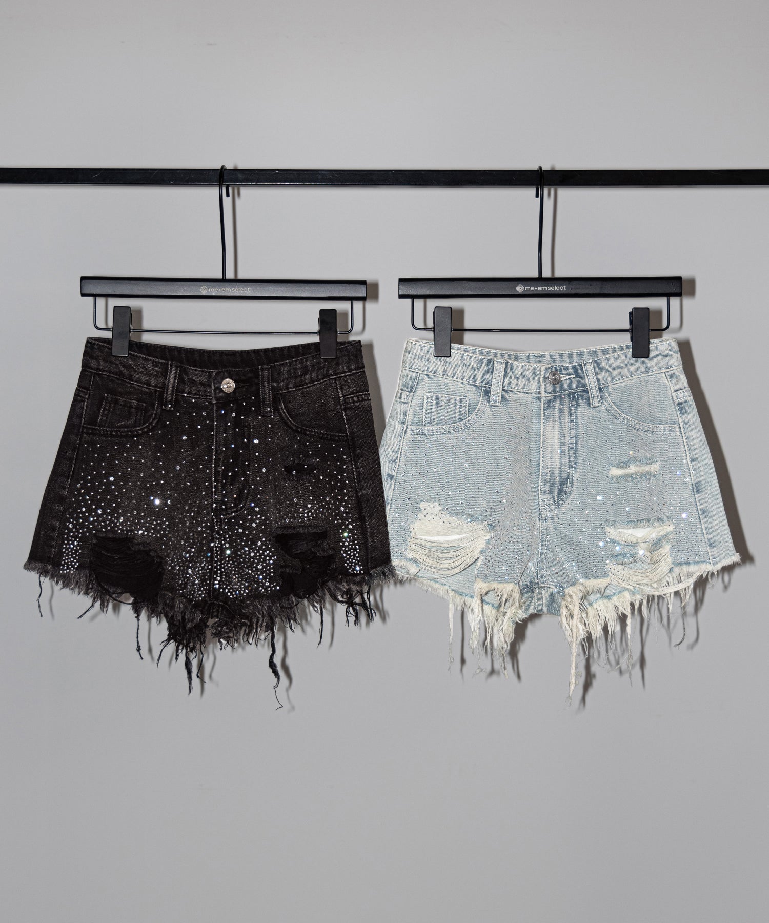ラインストーンクラッシュダメージデニムショートパンツ/Rhinestone crash damage denim short pants