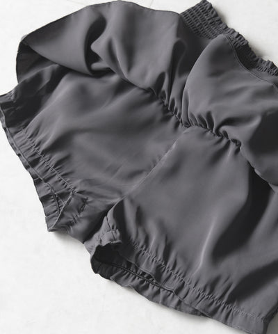2段フリルシャーリングミニスカパン / double frill shirring mini skirt pants