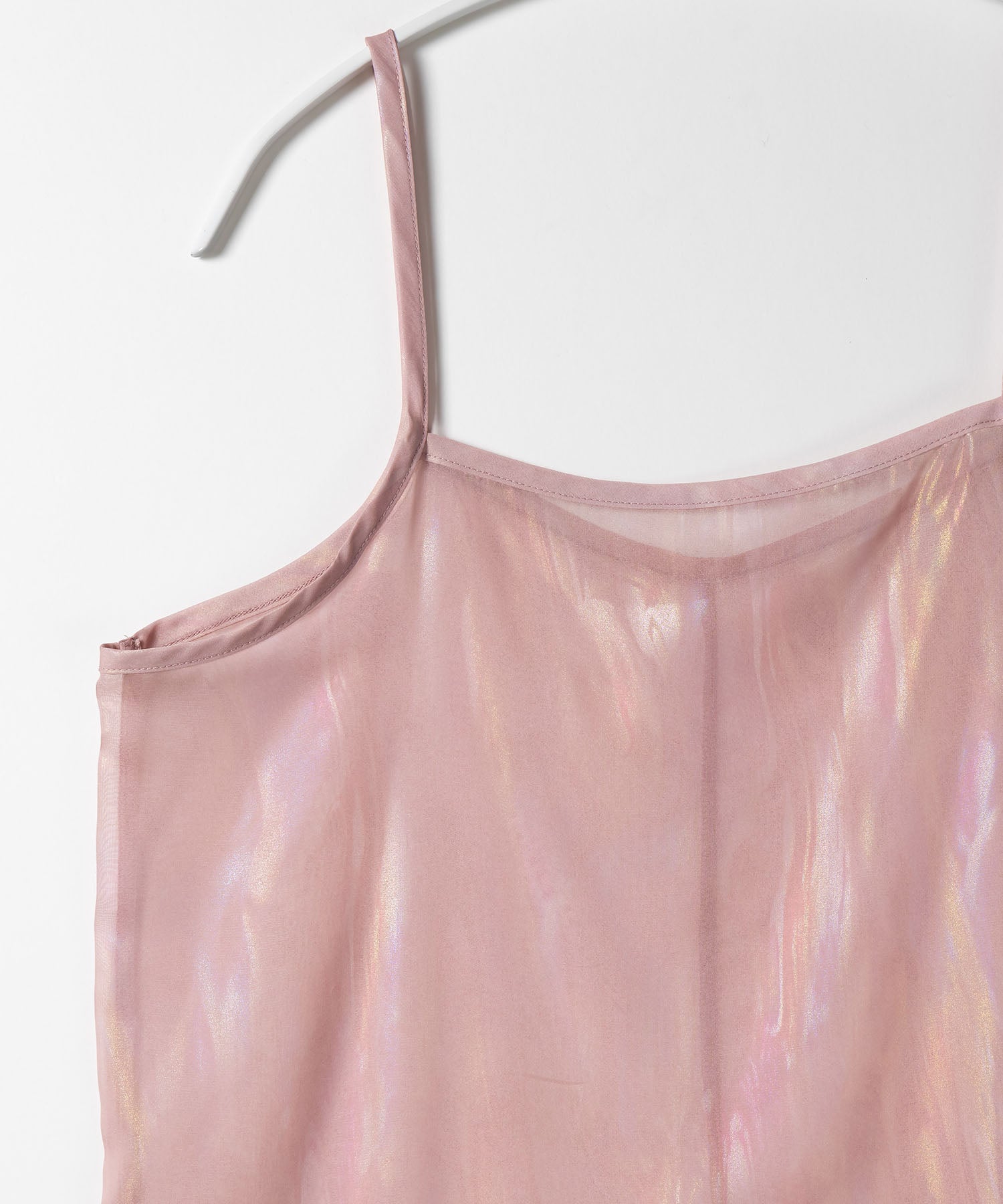 【 3color 】オーロラグロスオーガンジーバックスリットストレートキャミワンピース / Aurora gloss organdy backslit straight cami onepiece