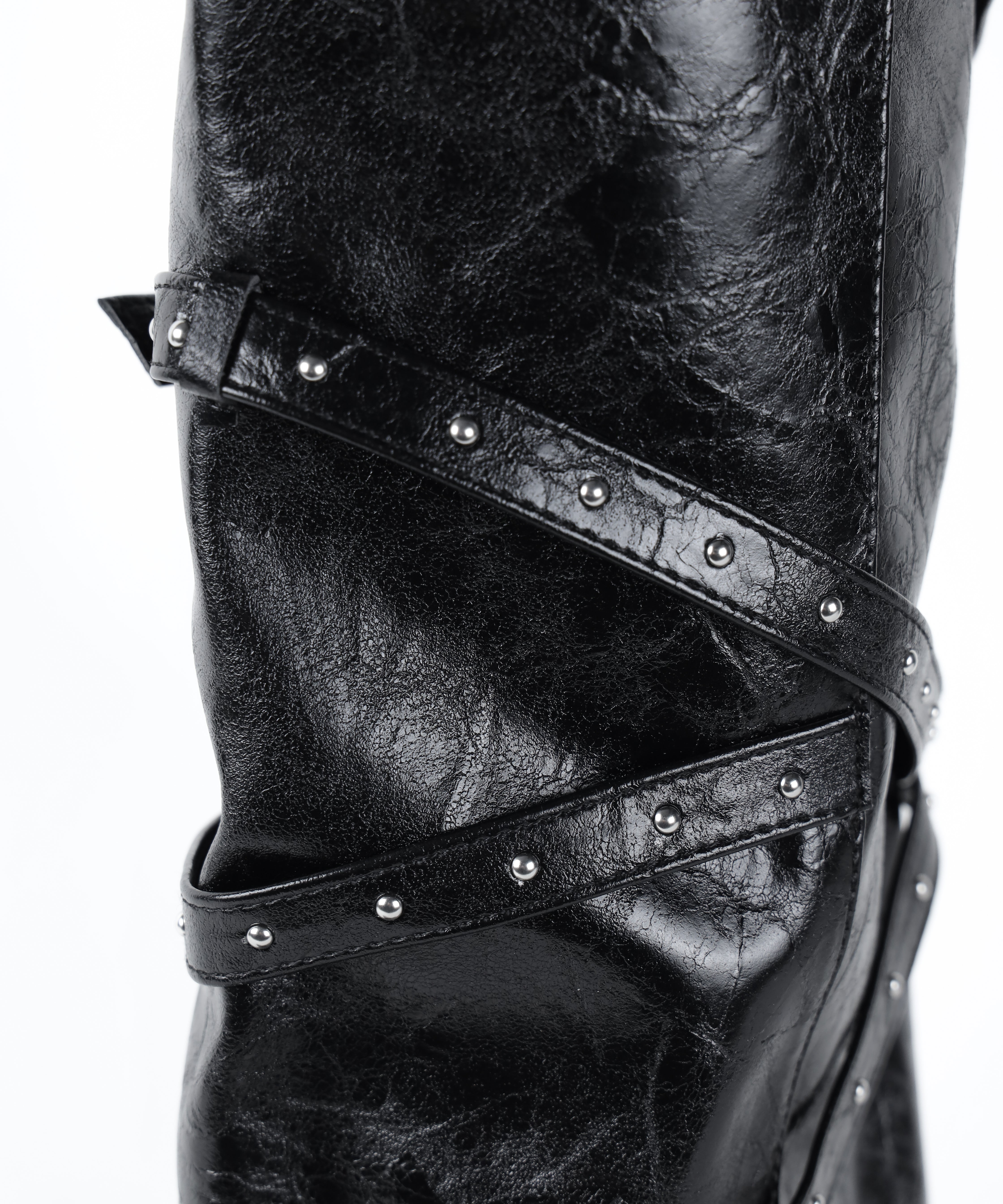 ヴィンテージレザーベルテッドロングカバーブーツ /vintage leather belted long cover boots