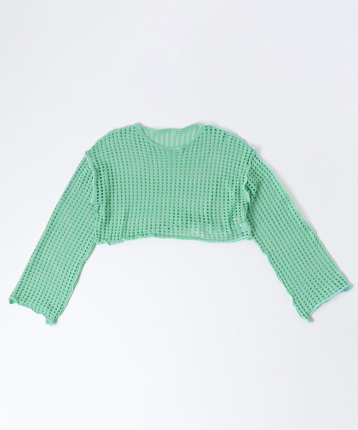 【 6color 】ワイドスリーブステッチクロシェショートニット
