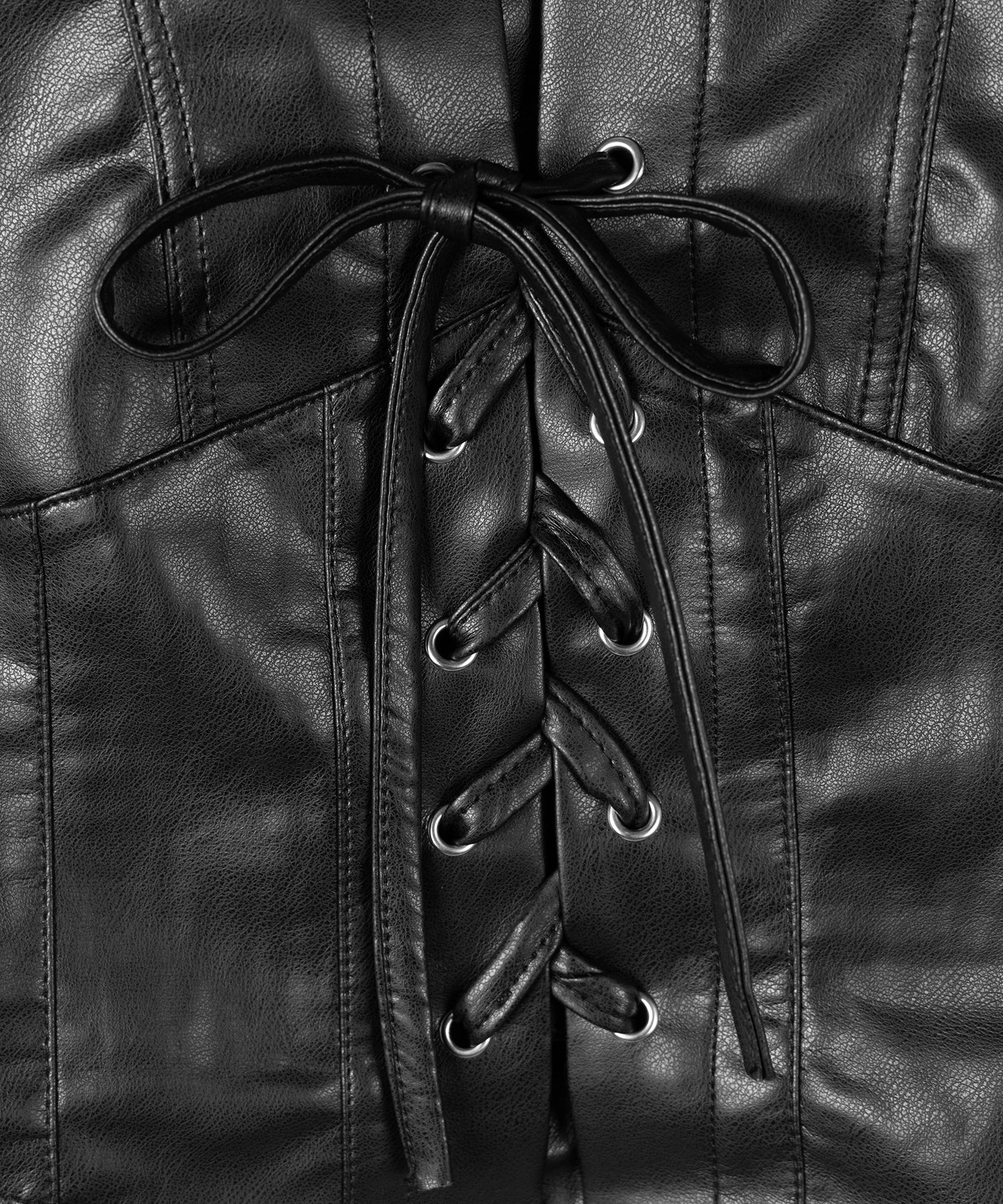 レースアップフロントリボンフェイクレザービスチェ / lace up front ribbon fake leather bustier
