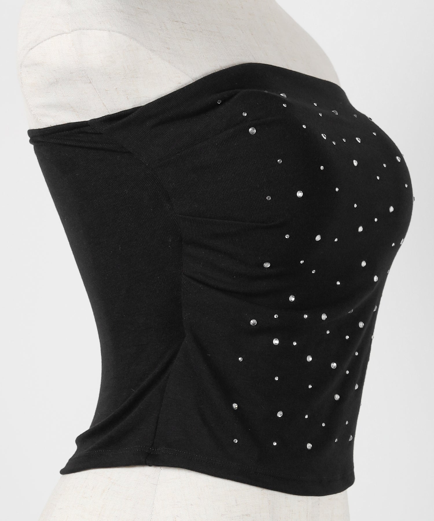 ラインストーンスリムフィットベアトップ / Rhinestone slim fit bare top