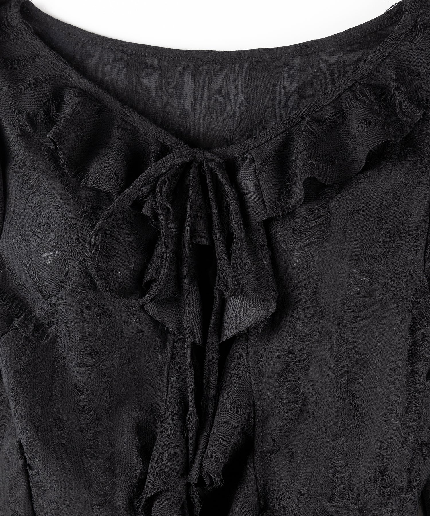 【 2color 】ダメージフリルショートリボンカーディガン / damage frill short ribbon cardigan