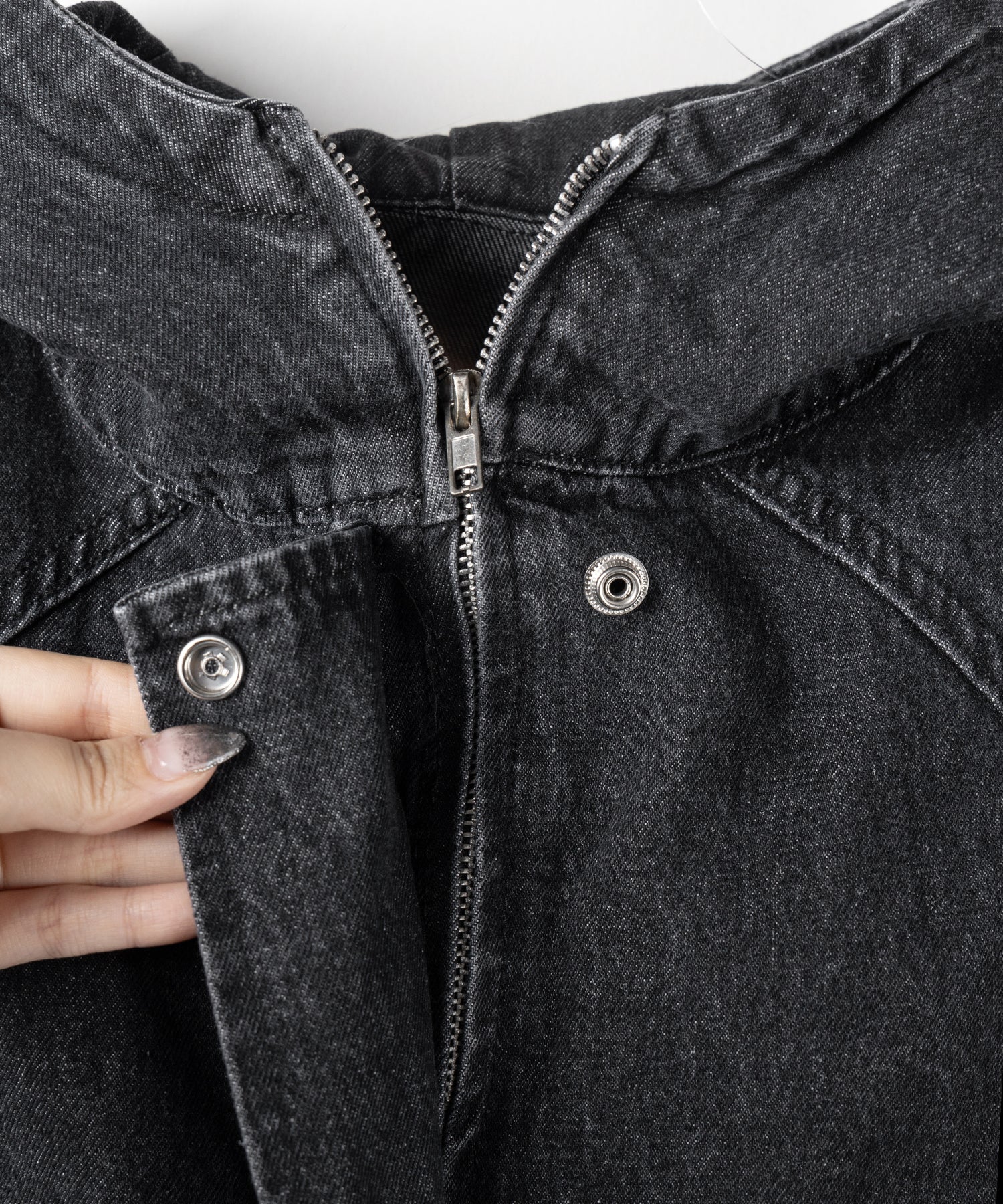【 2color 】ヴィンテージデニムダブルジップフードブルゾン / vintage denim double zip hoodie blouson