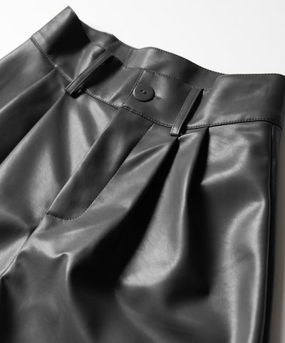 【 3color / 5size 】太ベルトハイウエストタックレザーショートパンツ