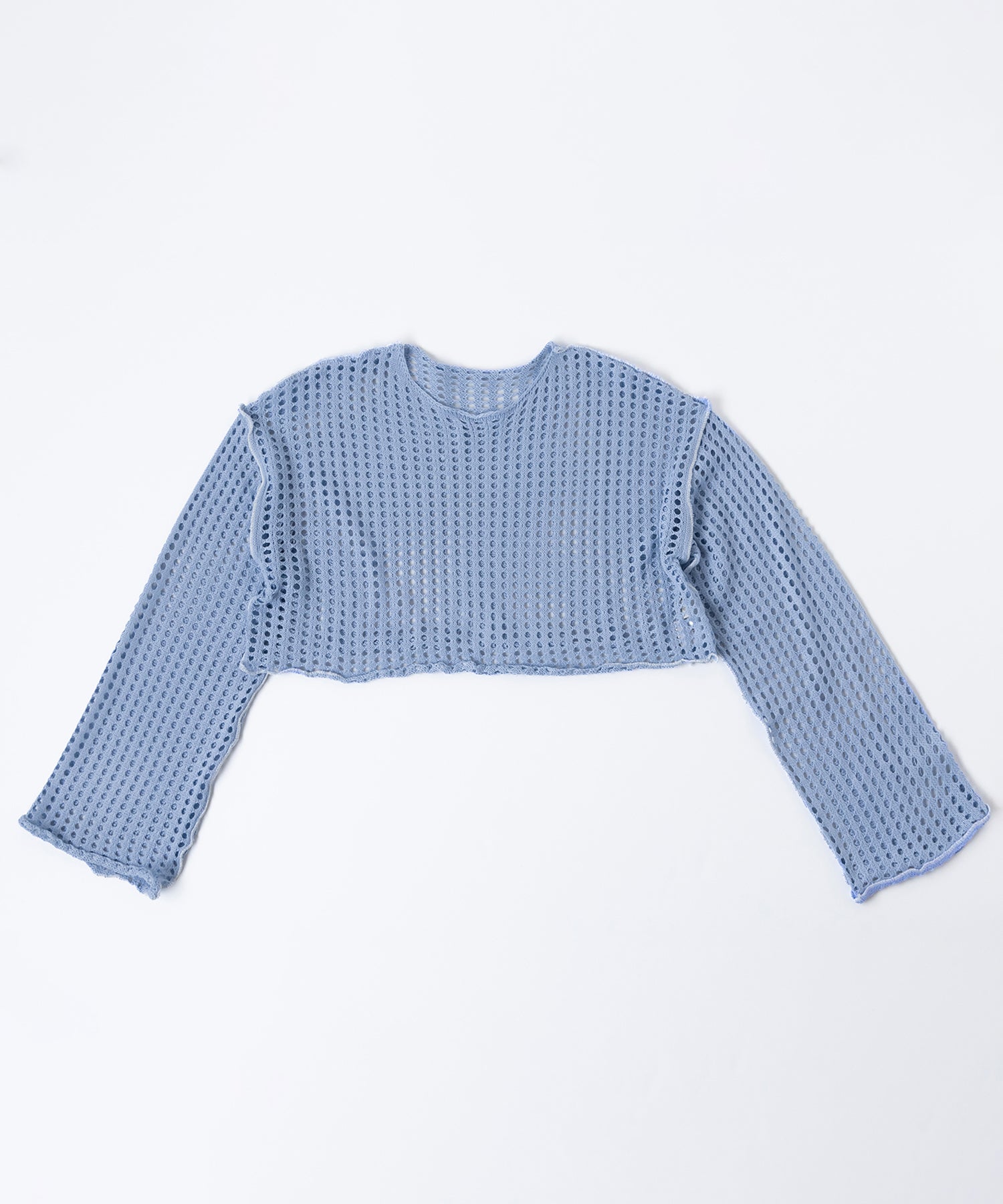 【 6color 】ワイドスリーブステッチクロシェショートニット