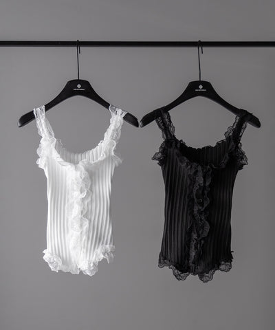 レースフリルドッキングリブニットキャミタンク / lace frill docking lib knit cami tank