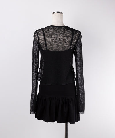 【 2点セット 】フレアキャミワンピ &シアーフリルリボンカーディガン ワンホンセットアップ / flare camisole onepiece & sheer frill ribbon cardigan wanghong SETUP