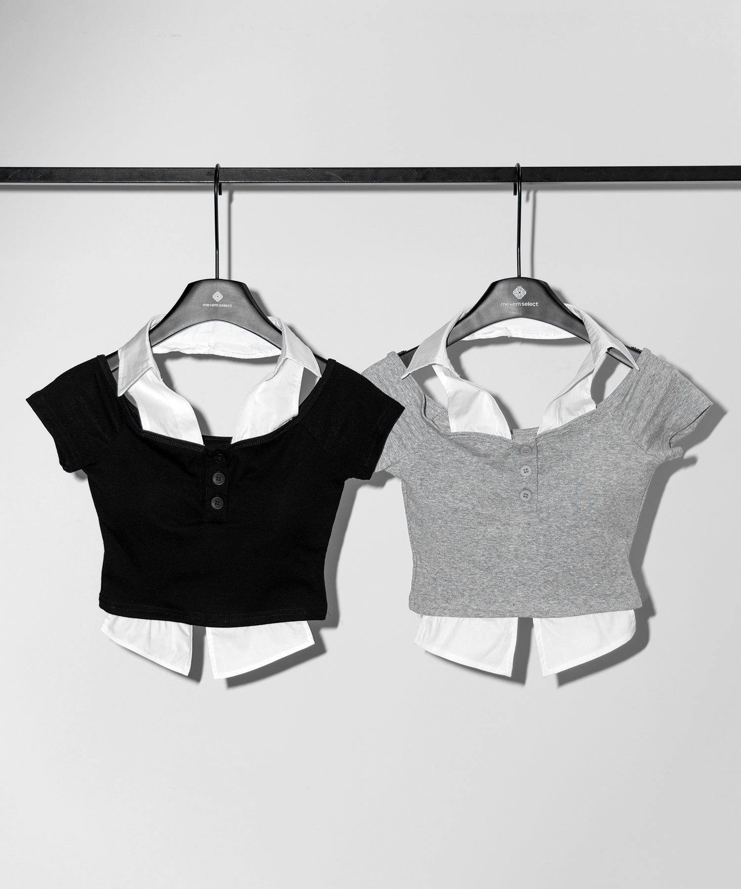シャツレイヤードヘンリーネックカットアウトトップス / shirt layered henlyneck cutout tops