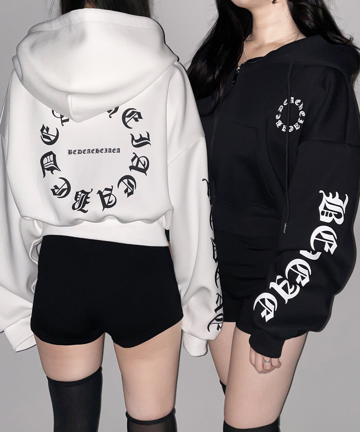 グランジロゴダブルジップショートパーカー / grunge logo double zip short hoodie