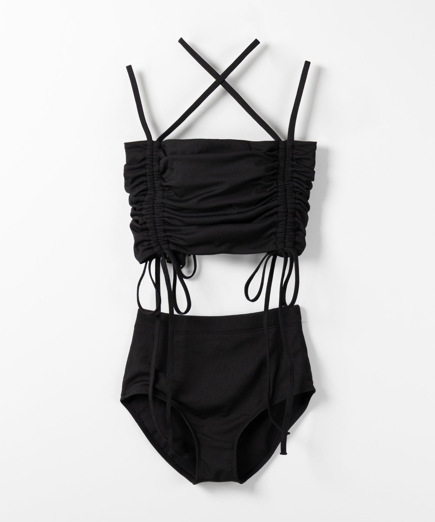 【 レディース水着/2点セット 】2WAY クロスストラップシャーリングリボンセパレートビキニ / cross strap shirring ribbon separate bikini