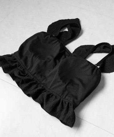 【 レディース水着/2点セット 】レースアップショルダーフリルハイウエストフレアビキニ / lace-up shoulder frill high waist flare bikini