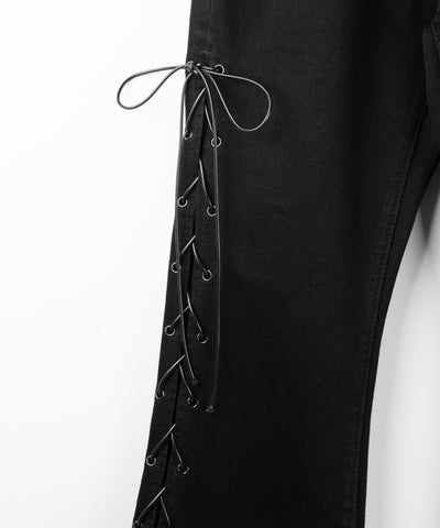 レースアップカットアウトストレッチフレアデニム / lace up cutout stretch flare denim