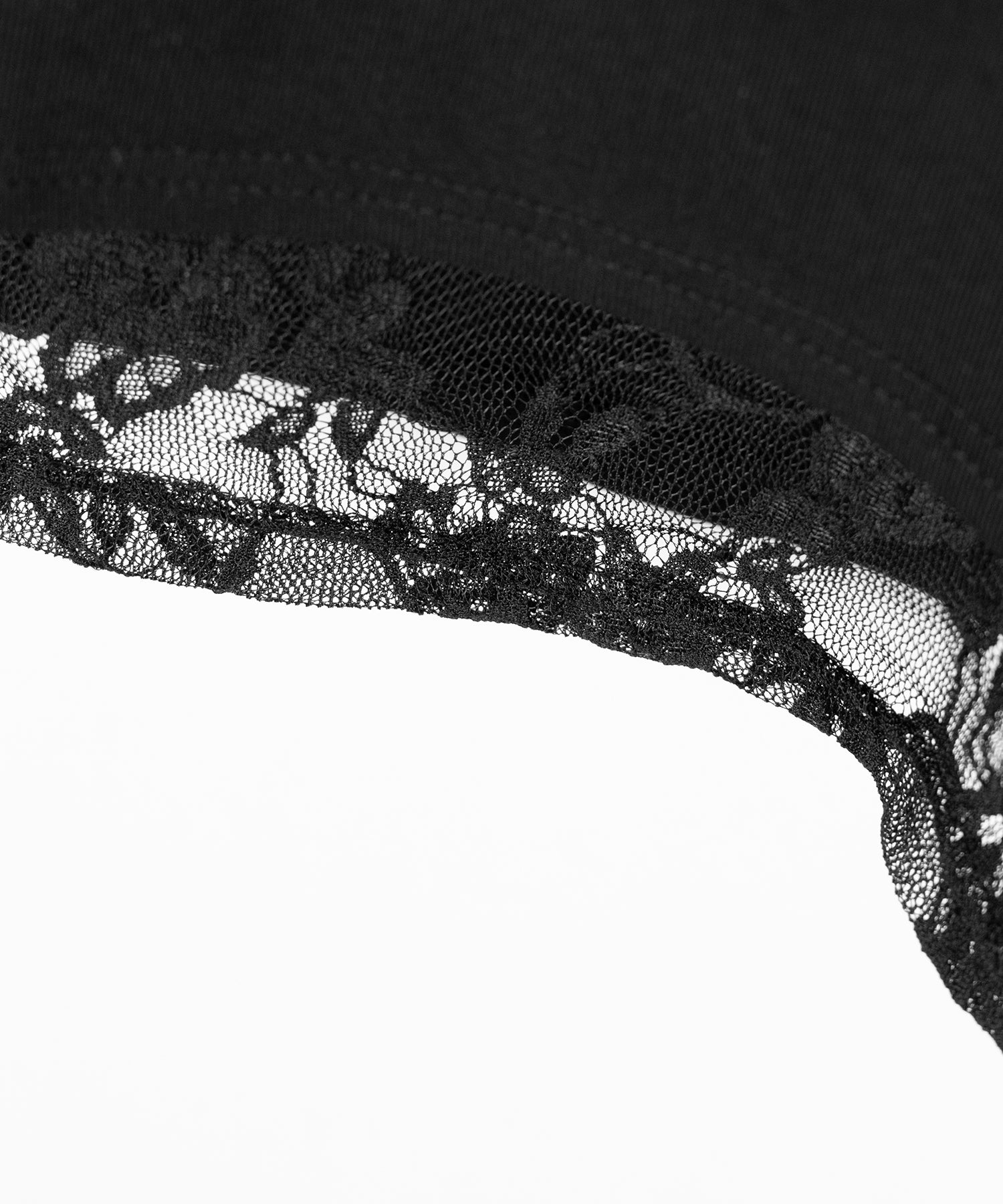 レースレイヤードヘンリーネックスクエア半袖Tシャツ / lace layered henley neck square short sleeve T-shirt