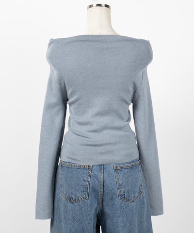 タックデザインドレープオフショルダーリブニット