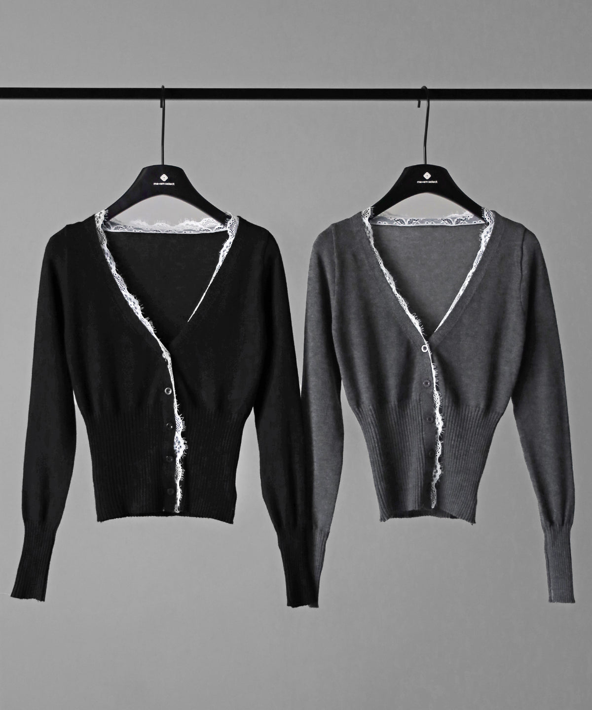 レースドッキングウエストリブ長袖ニットカーディガン / lace docking waist lib longsleeve knit cardigan
