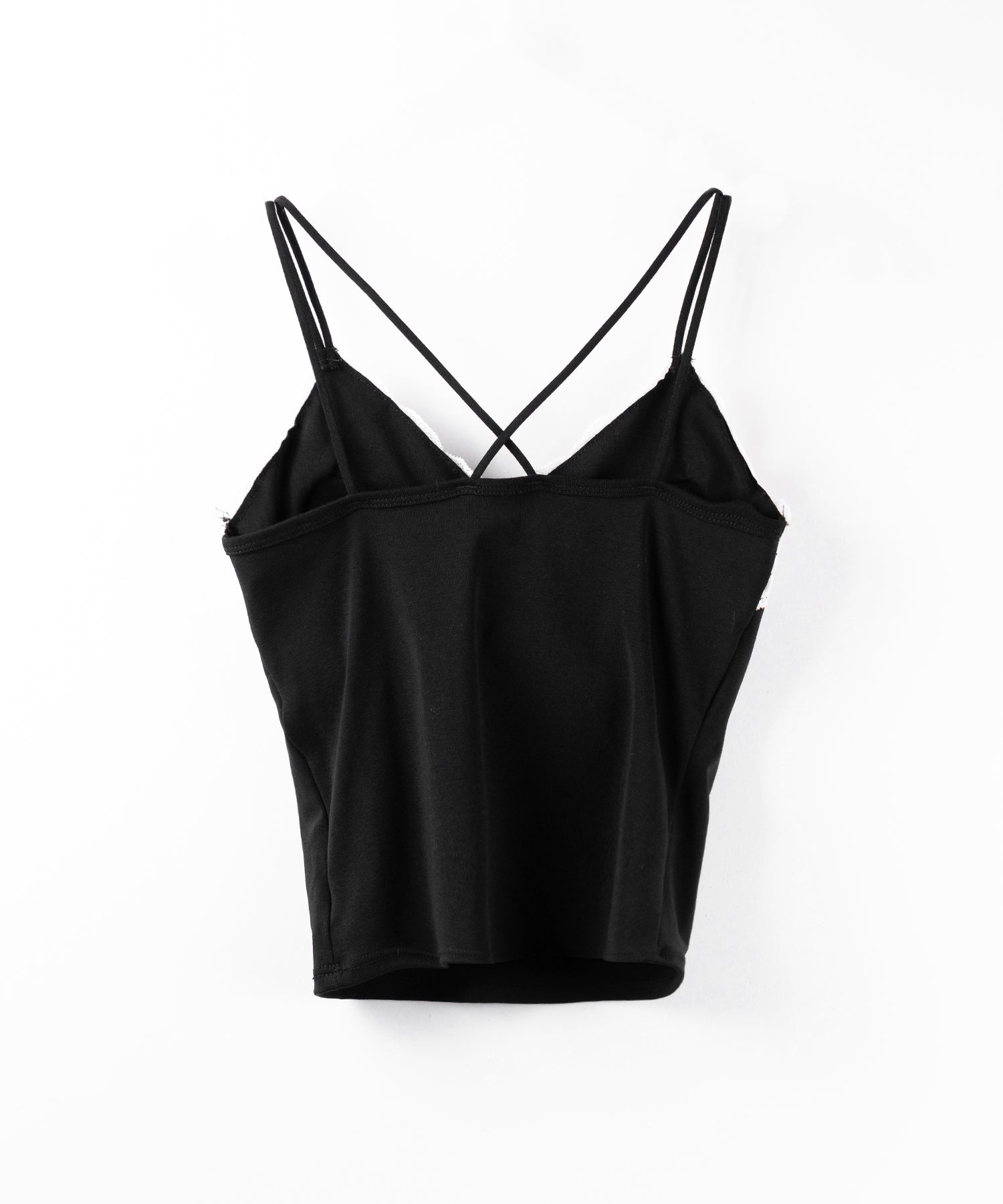 【 新色ピンク追加!カップ付き 】配色レースクロップドリブキャミソール / bicolor lace cropped rib camisole