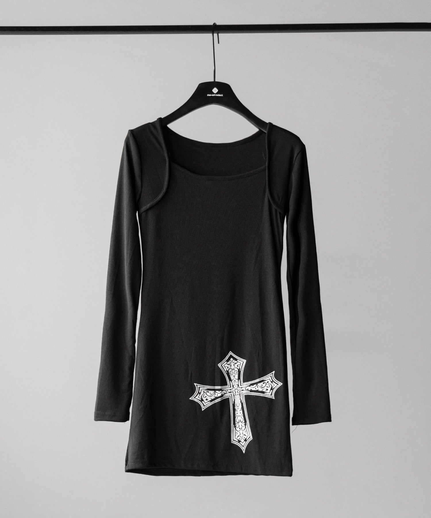 クロスプリントスクエアネックミニワンピース / cross print square neck mini onepiece