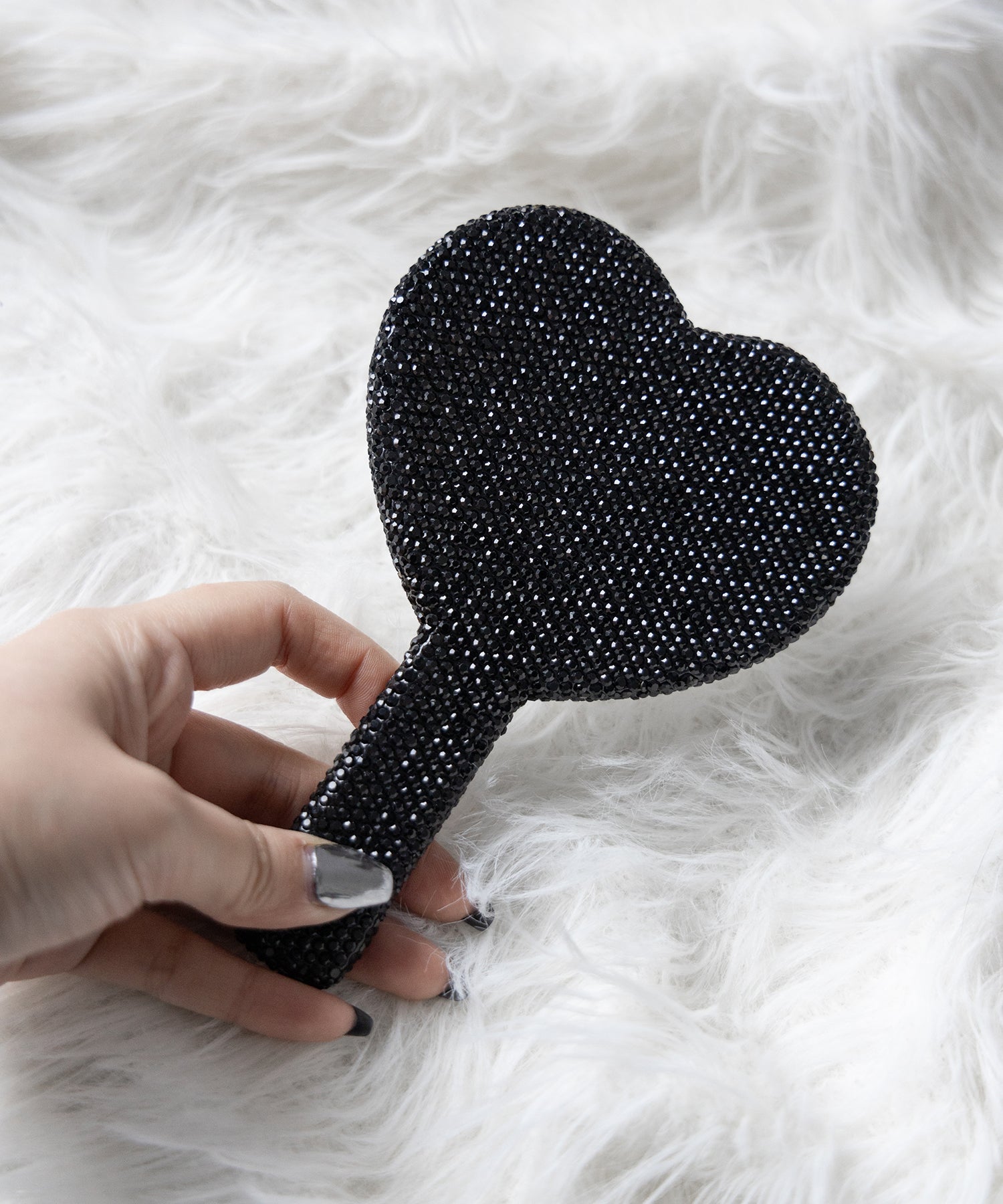 ラインストーンブラックハートハンドミラー / rhinestone black heart hand mirror