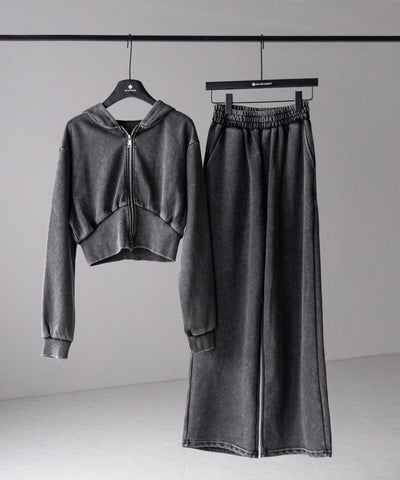 【 セットアップ 】ピグメントヴィンテージショートパーカー + ワイドパンツ SET / pigment vintage short hoodie + wide pants SET