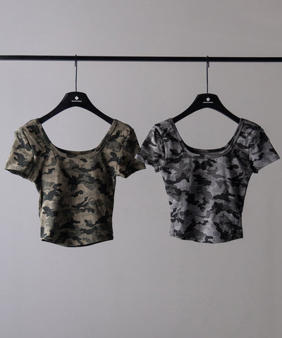 ヴィンテージカモフラスクエアネックショートTシャツ / vintage camouflage square neck short T-shirt