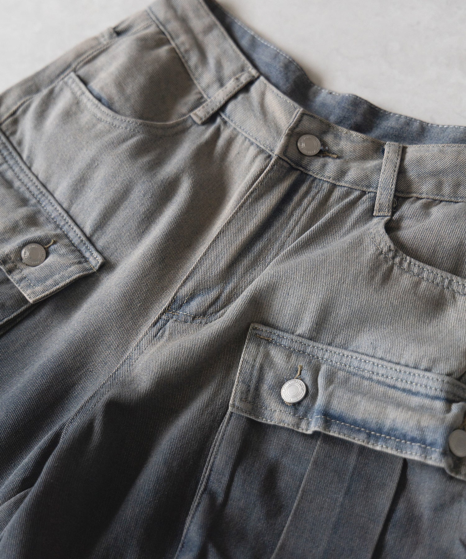 【 3color /4size 】オーバーダイグラデーションヴィンテージワイドカーゴデニム / overdyed gradation vintage wide cargo denim