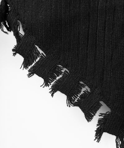 ダメージフリンジリブニットスリムカーディガン / damage fringe rib knit slim cardigan