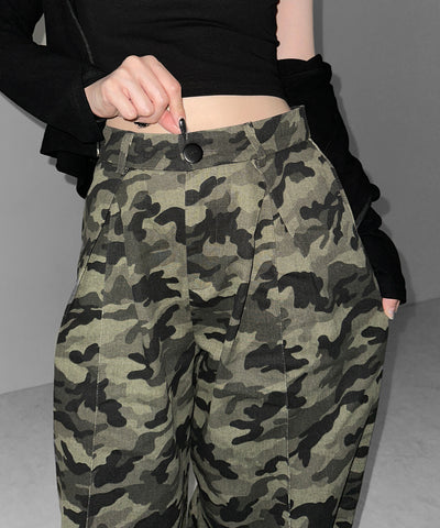 ダブルタックヴィンテージカモフラージュワイドパンツ / double tuck vintage camouflage wide pants