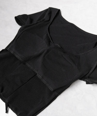 レースアップフロントリボン半袖ショートTシャツ / lace up front ribbon short sleeve short slim T-shirt