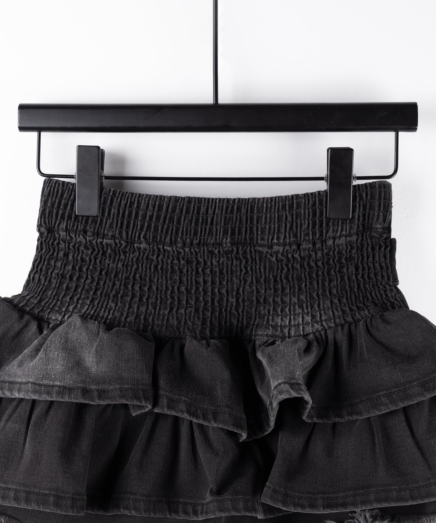 【 2color 】ベルテッドフリルヴィンテージデニムミニスカパン / Belted frill vintage denim mini skirt pants