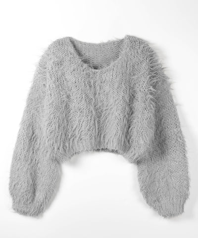 【 選べる6色展開 】フラッフィーシャギールーズショートニット / fluffy shaggy loose short knit