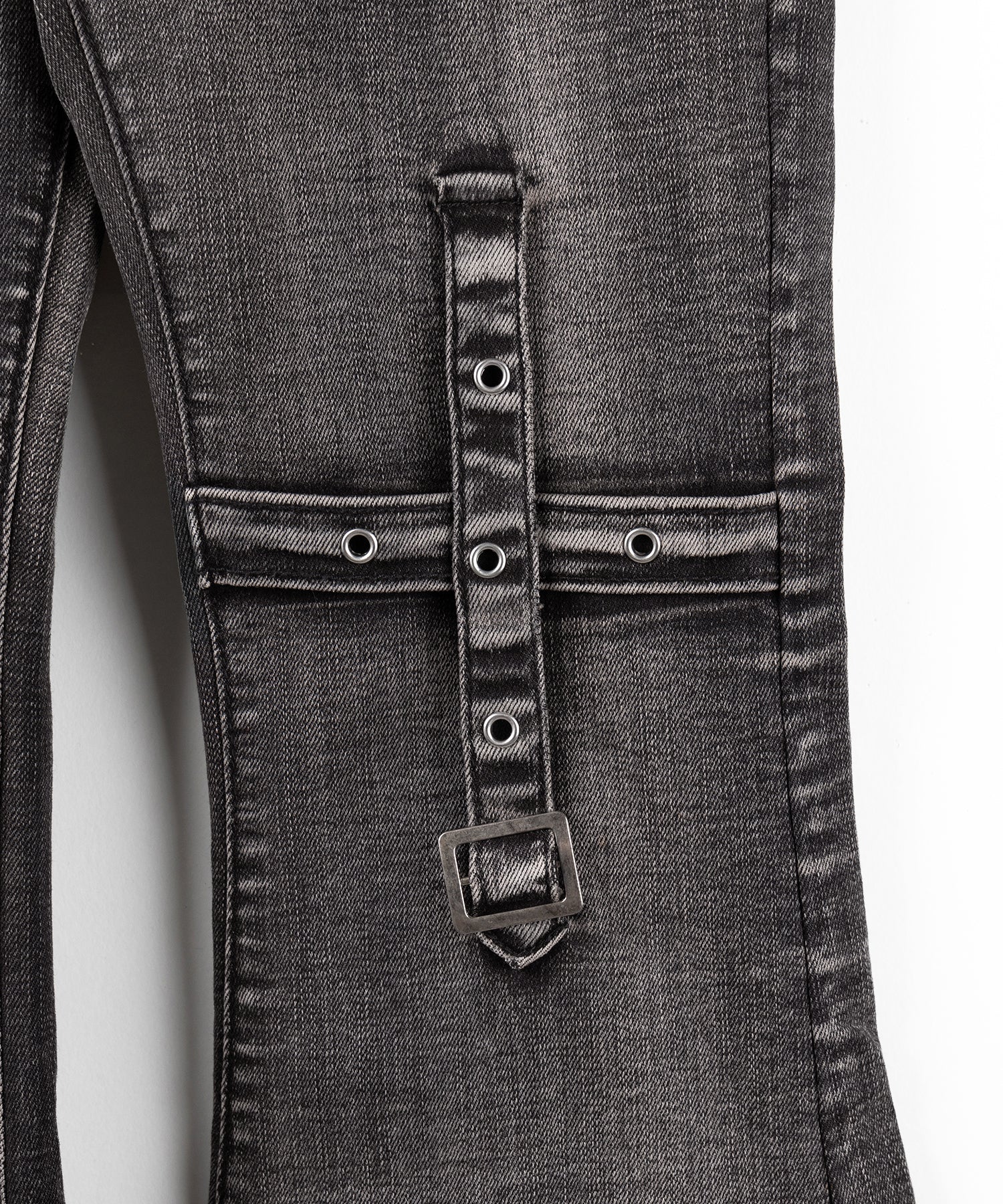 クロスデザインヴィンテージライクフリンジストレッチフレアデニム / cross design vintage-like fringe stretch flare denim