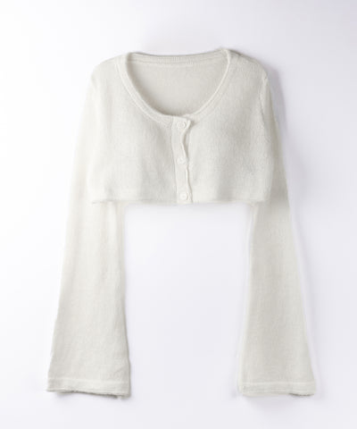 【 2点セット 】フロントリボンニットベアトップ + 長袖ショートカーディガン SET / front ribbon knit bare top + long sleeve short cardigan set