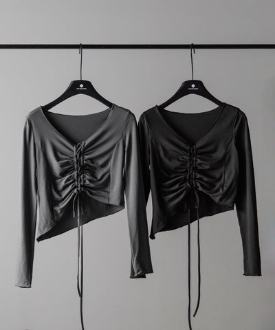 レースアップショートスリムカットソートップス / lace up short slim cut and sew tops