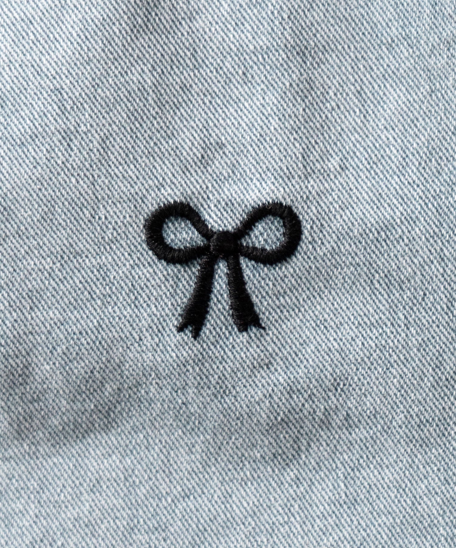 【 2color 】ミニリボン刺繍ハイウエストデニムショートパンツ / mini ribbon  embroidery high waist denim short pants