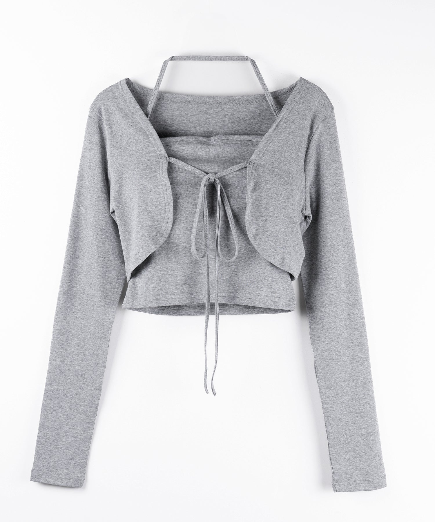 【 2点セット 】フロントリボン長袖ショートカーディガン+ ホルターキャミソール SET / front ribbon longsleeve short cardigan + halter camisole SET