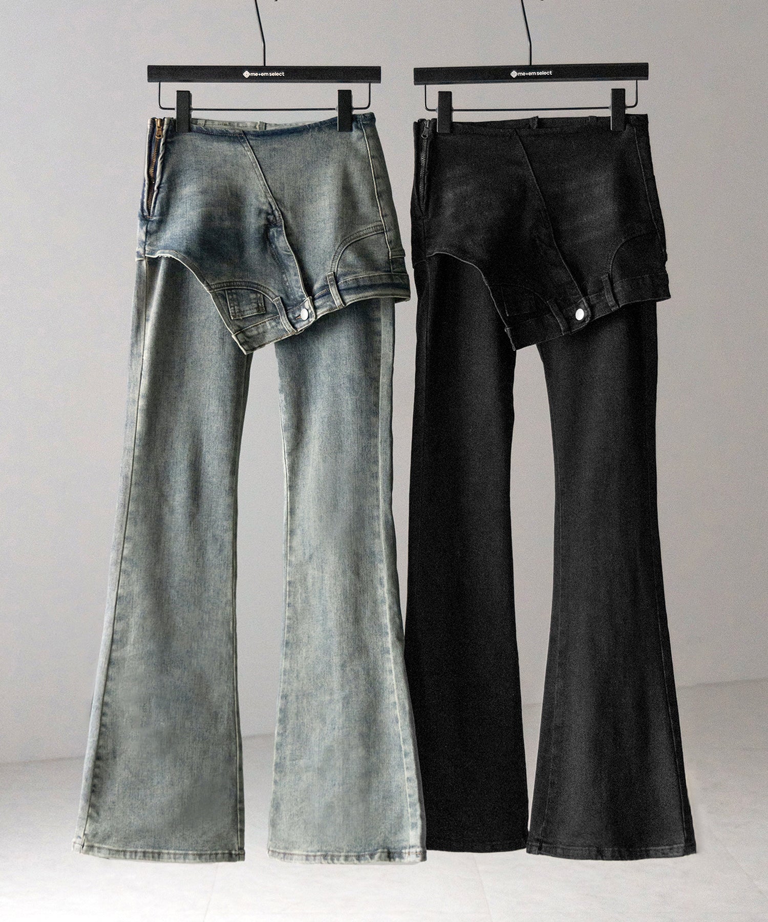 【 2color / 4size 】レイヤードウエストヴィンテージフレアデニム /layered waist vintage flare denim