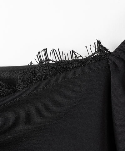 レースドッキングシャーリングショートカットソートップス / lace docking shirring short cutsew tops
