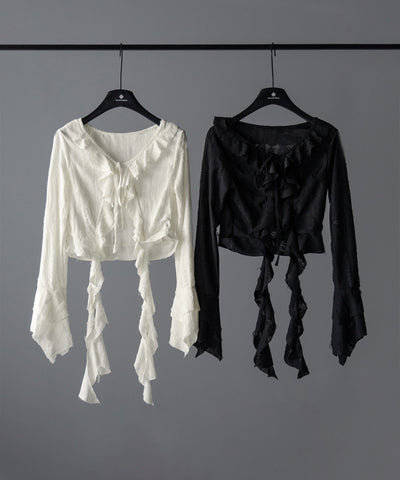 ダメージフリルショートリボンカーディガン / damage frill short ribbon cardigan