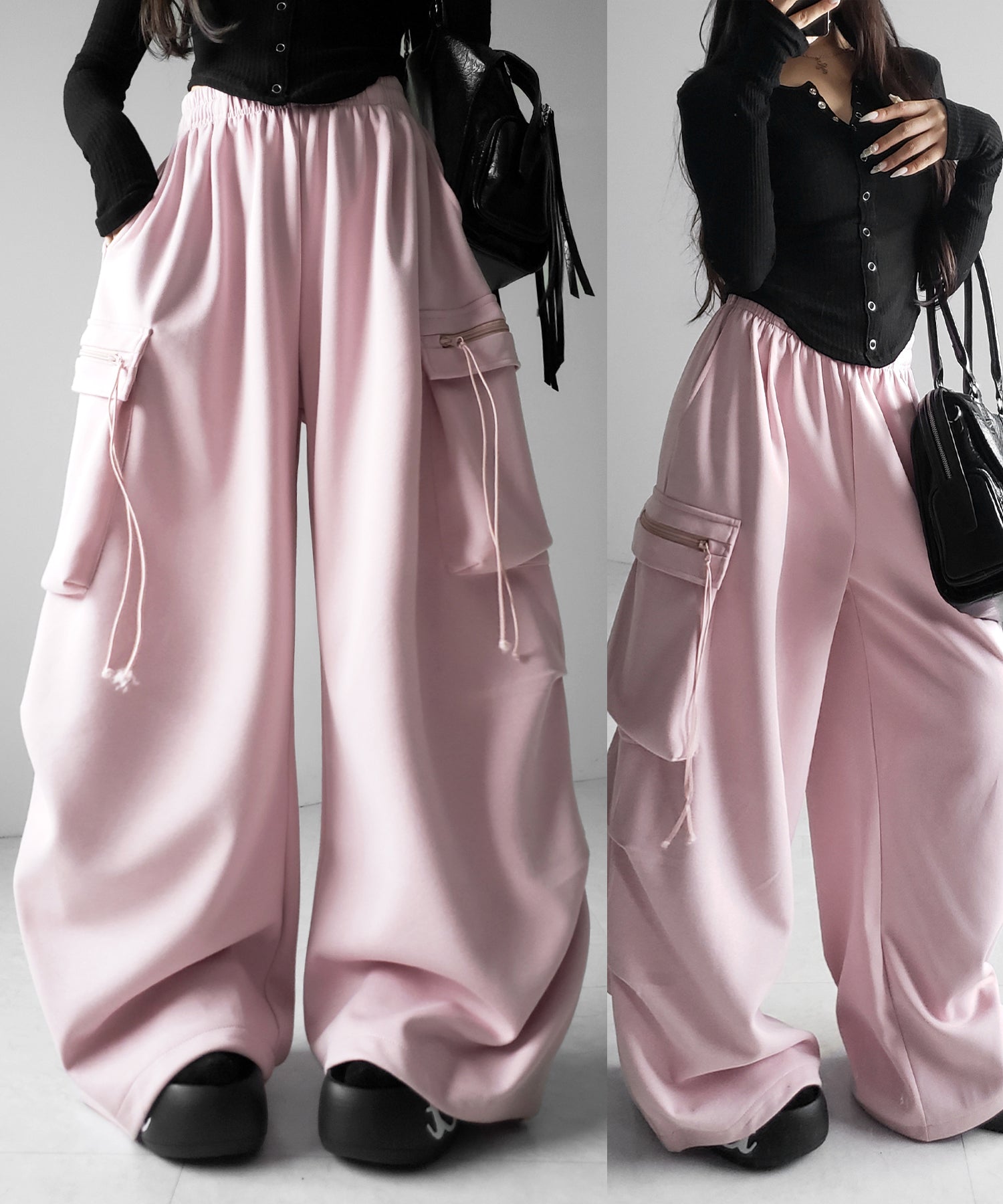 【 裾絞り可能2WAY 】ドローコードタックワイドカーゴスウェットパンツ / drawcord tuck wide cargo sweatpants