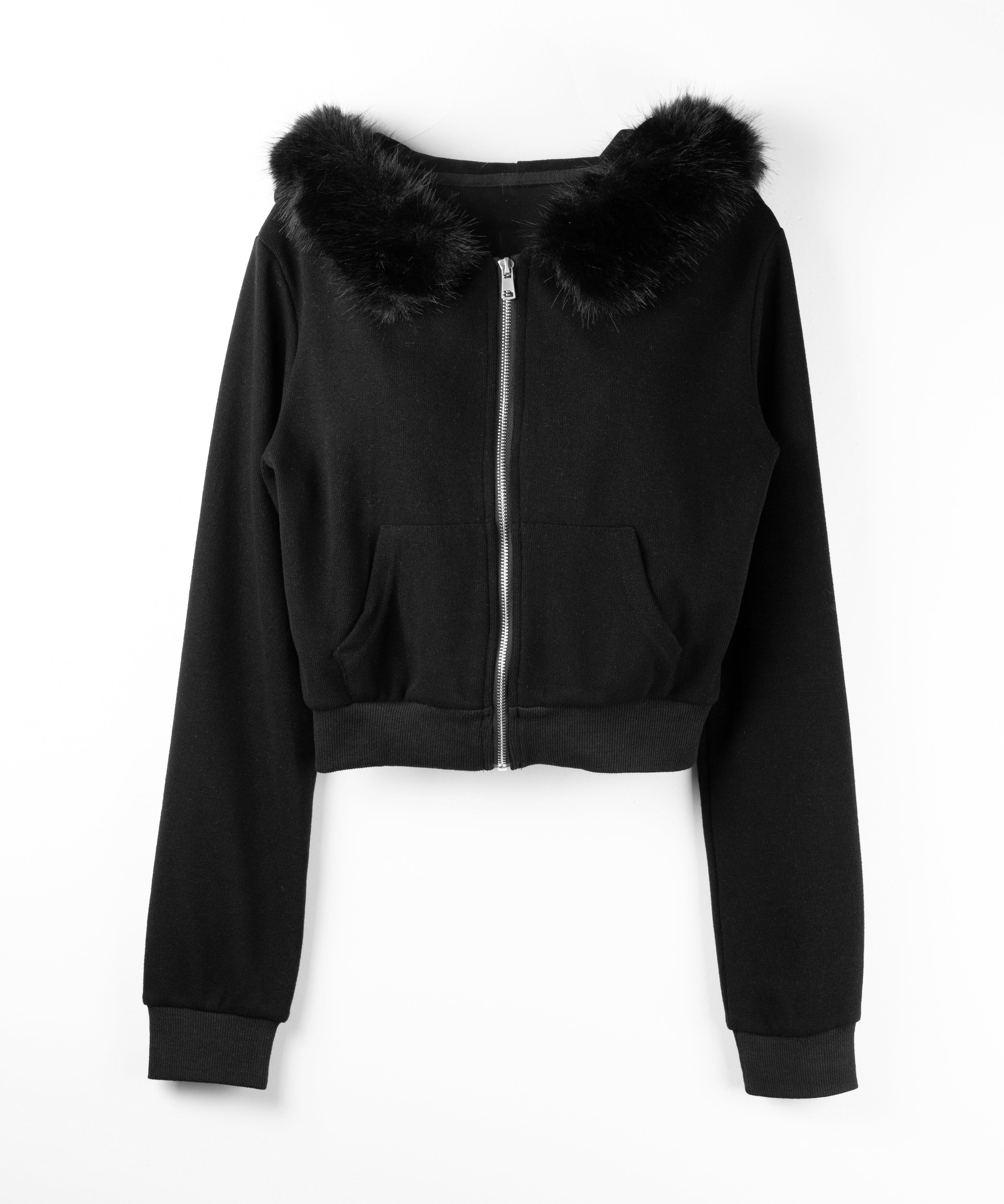 【 セットアップ 】ファーフードショートパーカー&スウェットフレアパンツ / Fur short hoodie & sweat flare pants SETUP