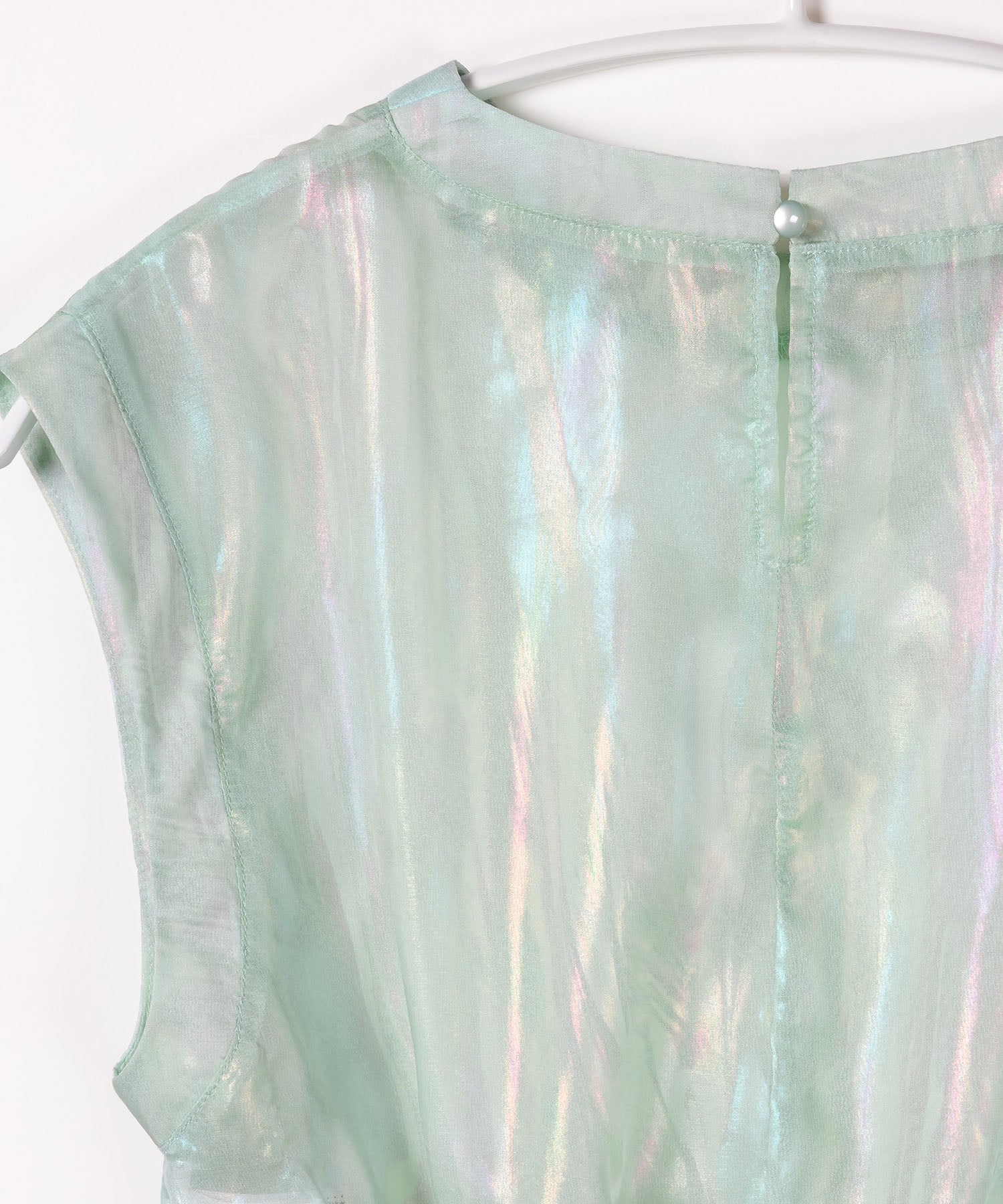 【 3color 】オーロラグロスオーガンジーバックリボンショートブラウス / Aurora gloss organdy back ribbon short Blouse
