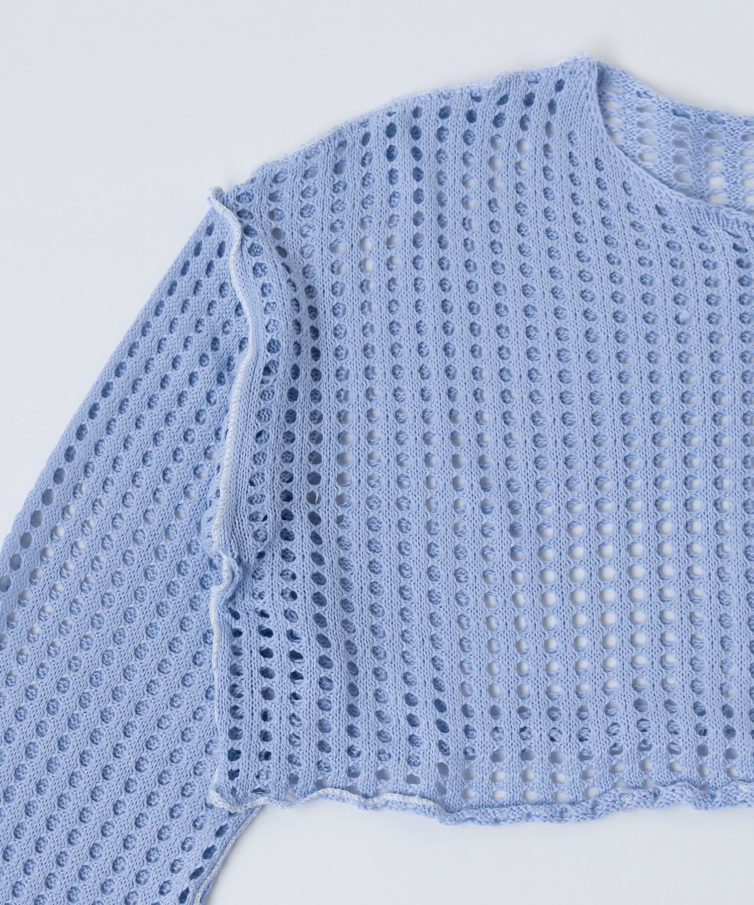 【 6color 】ワイドスリーブステッチクロシェショートニット