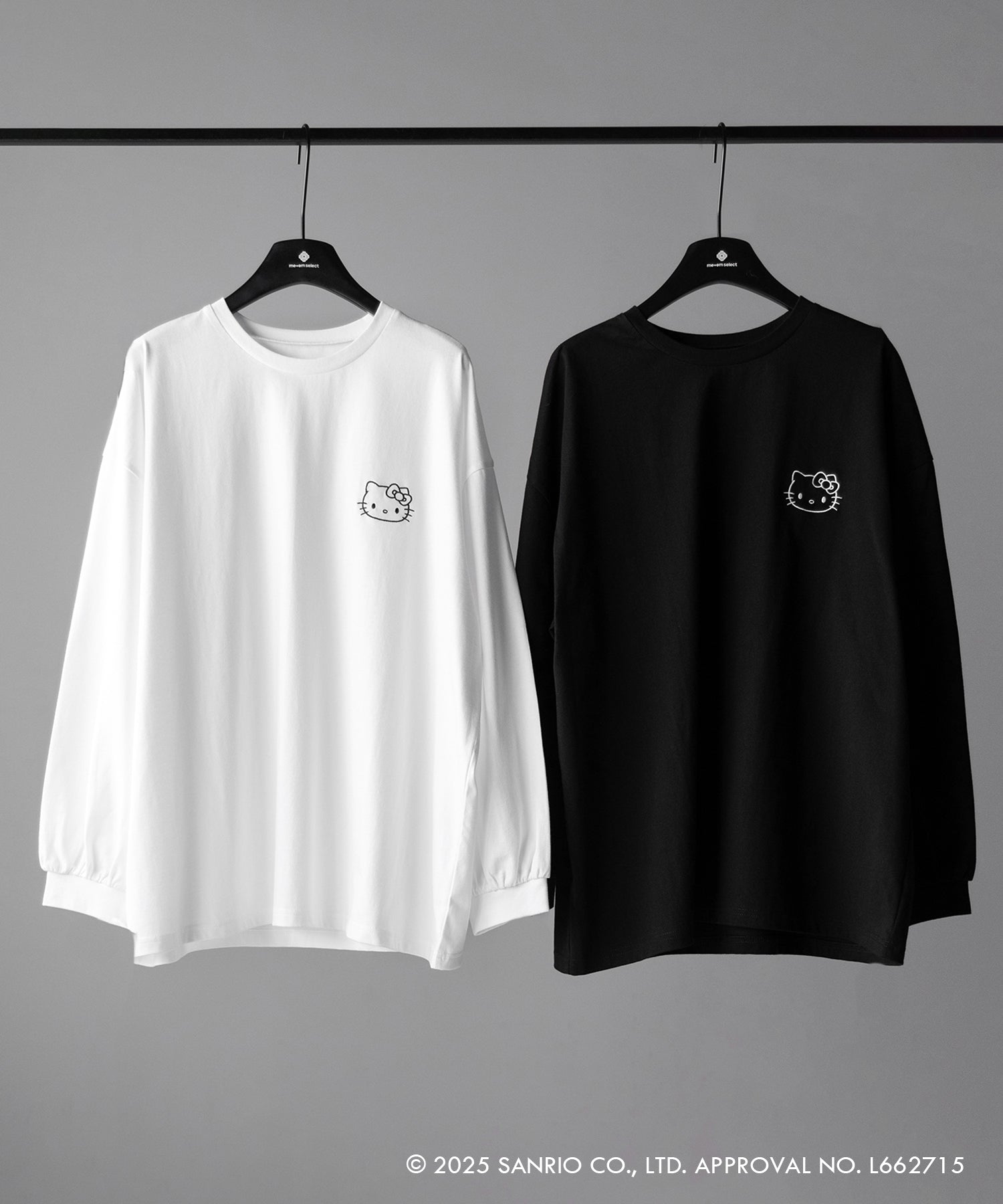 【 HELLO KITTY × me+em select 】ハローキティ刺繍長袖ビッグロンT / Hello Kitty embroidery big long sleeve T-Shirts【 セットアップ着用可能 】