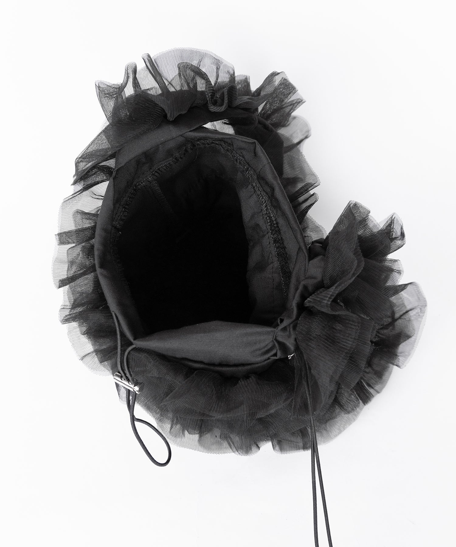 チュールフリル巾着ミニショルダーバッグ/ tulle frill drawstring mini shoulder bag