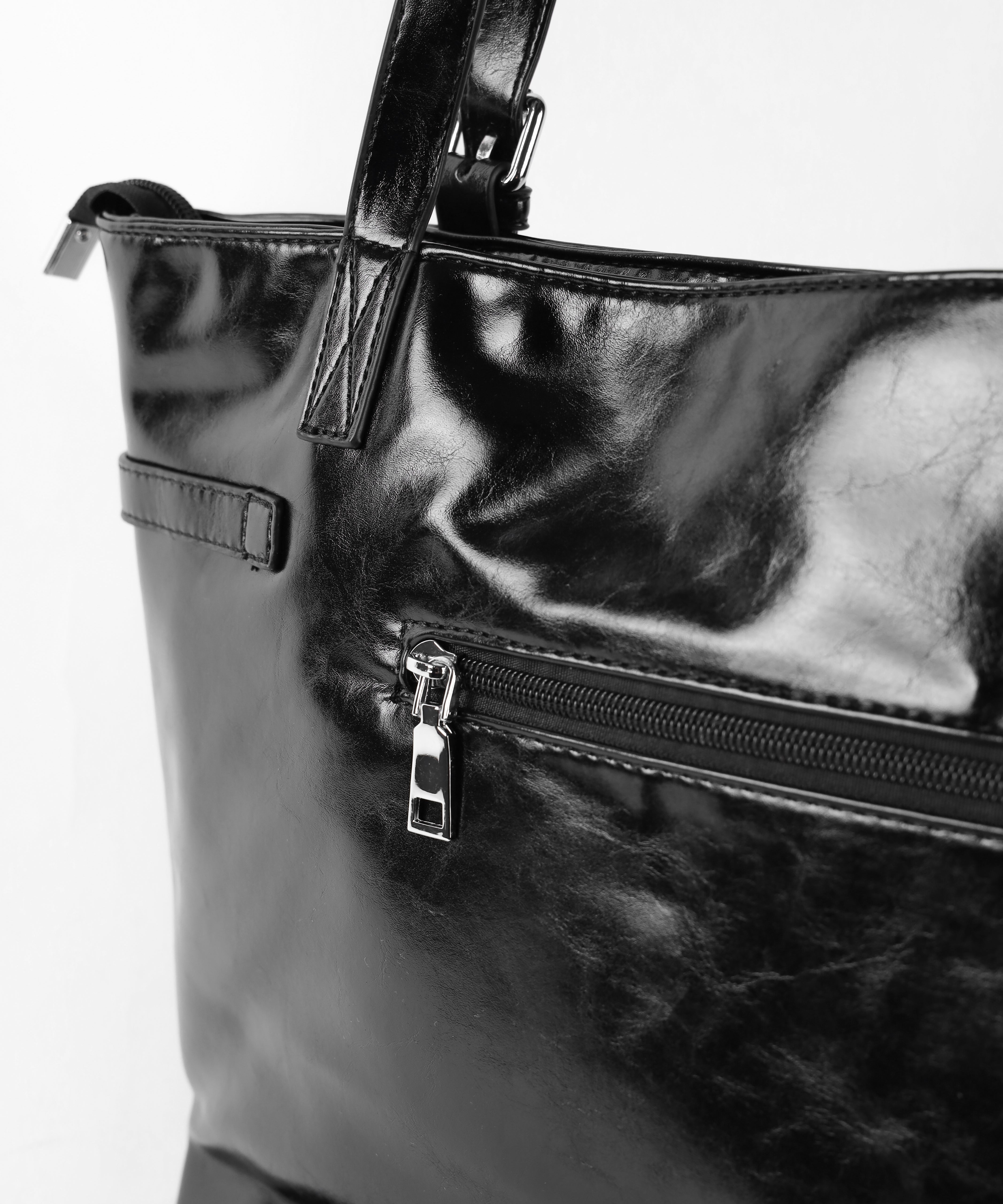 【 A4収納可 】デザインベルトフェイクレザースクエアトートバッグ / design belt fake leather square tote bag