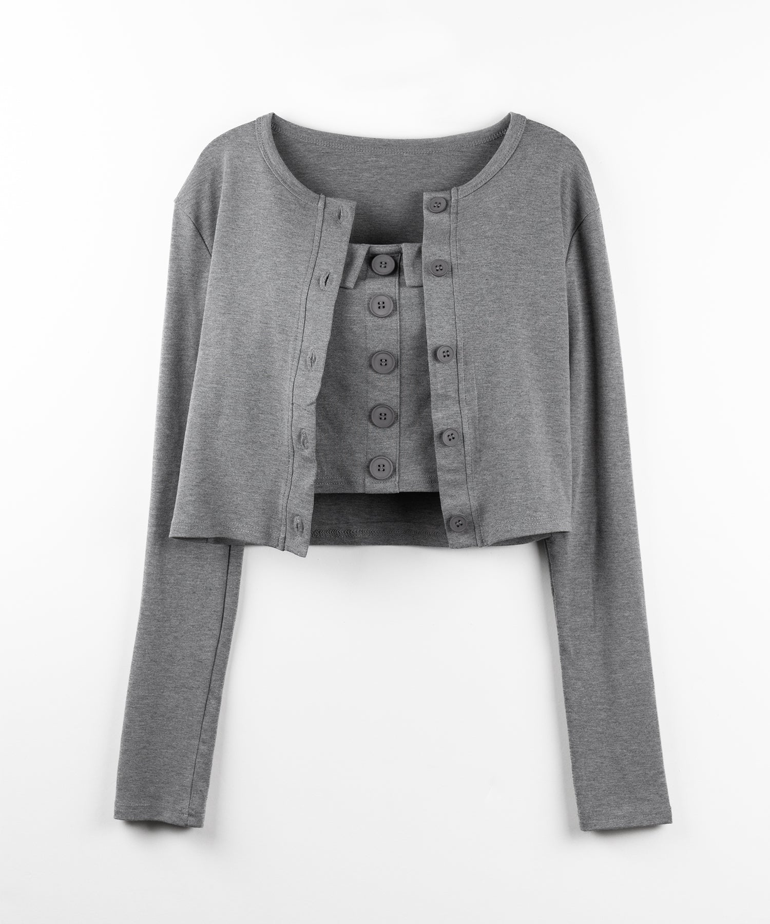 【 2点セット 】フロントボタンベアトップ + クロップドカットソーカーディガン SET / front button bare top + cropped cutsaw cardigan SET