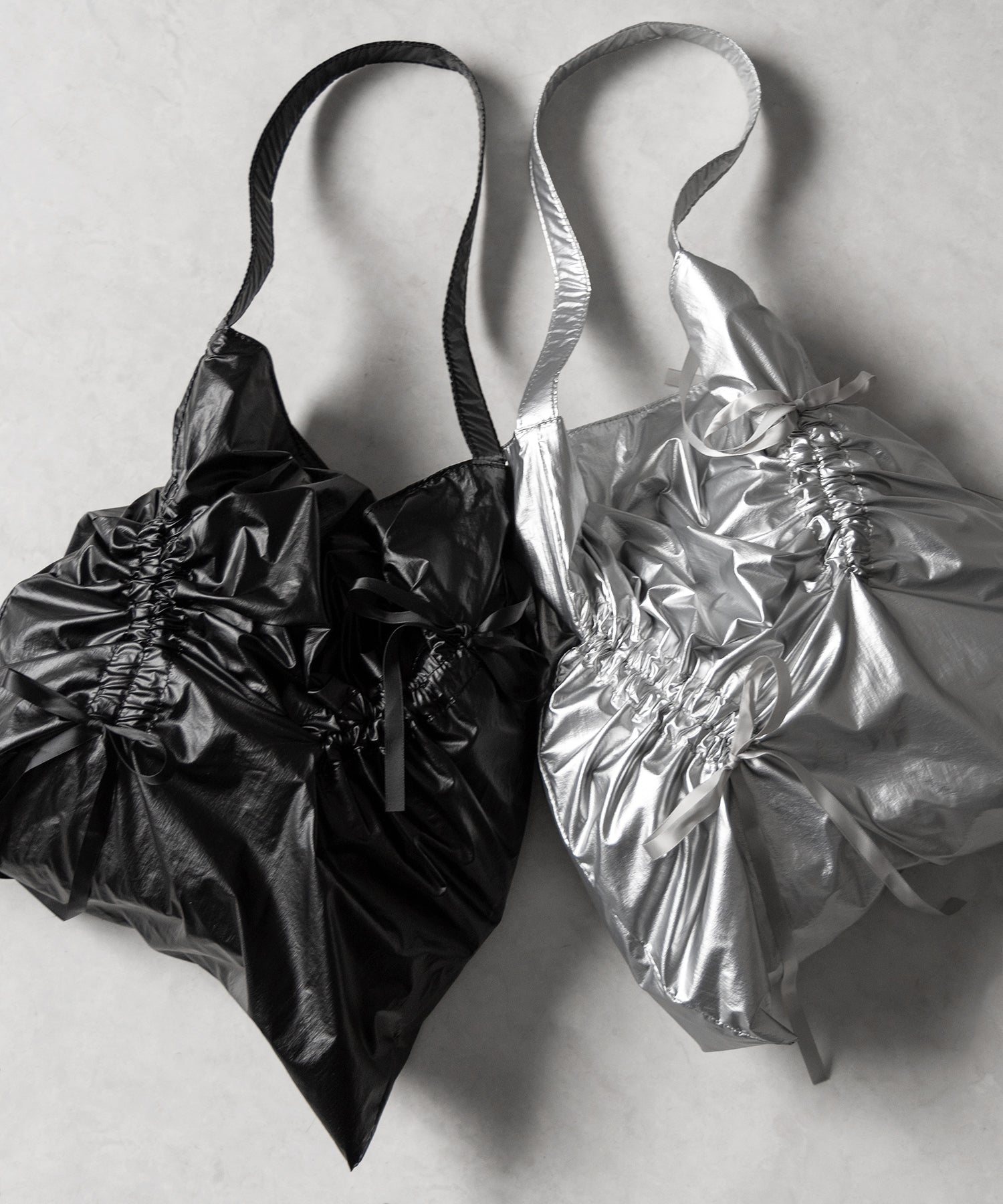 【 2color 】シャーリングリボンメタリックトートバッグ / shirring ribbon metallic tote bag