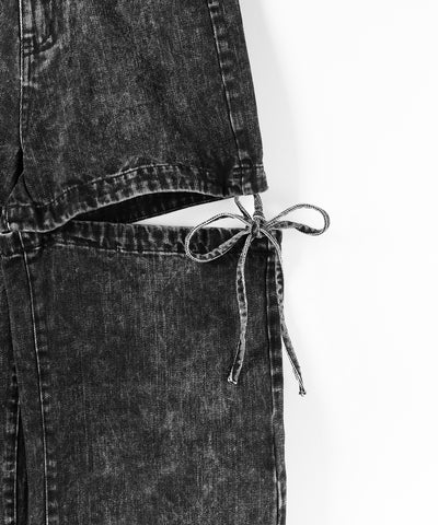 【 セットアップ着用可能 】2WAYヴィンテージケミカルブリーチカットアウトリボンデニム / 2WAY vintage chemical bleach cutout ribbon denim